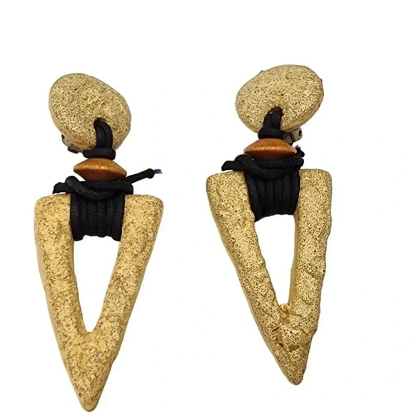 Vintage Ancient Tribal Style Cord Wrapped Earrings Clip-on - Picture 1 of 2